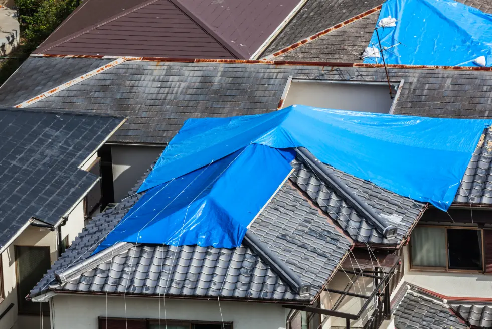 Storm damage roof tarp repair